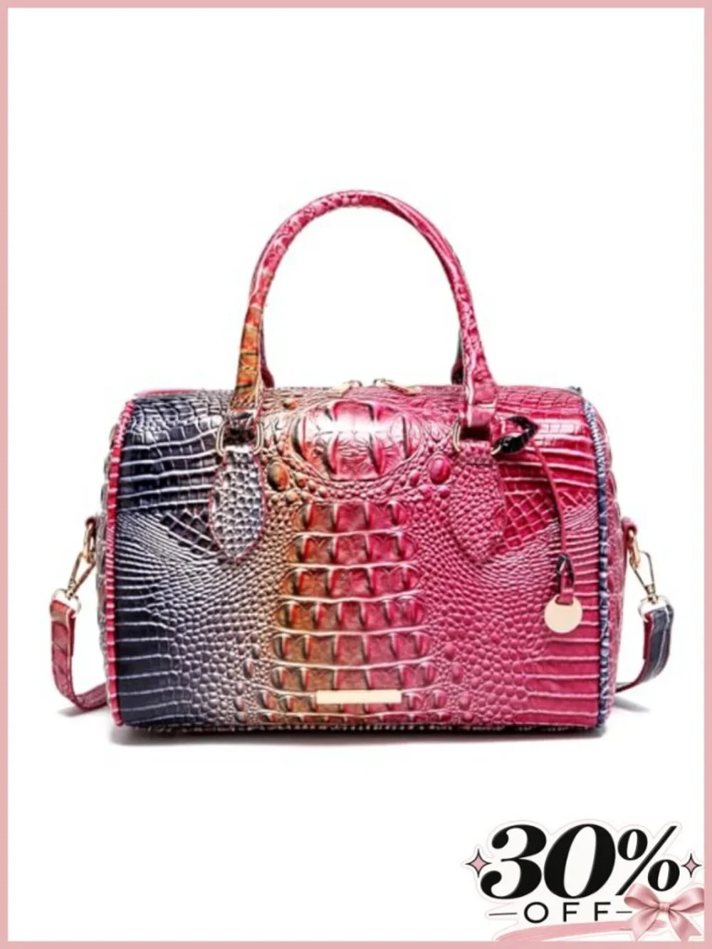 Vegan Leather Crocodile Embossed Satchel Top Handle Shoulder Bag Tote